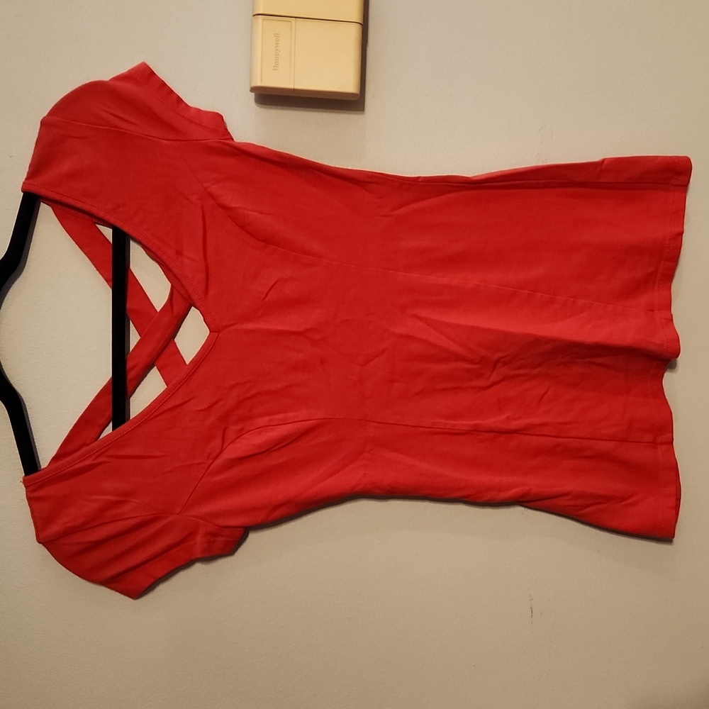 No boundaries, small, orange fitted tee shirt w/ criss cross back
